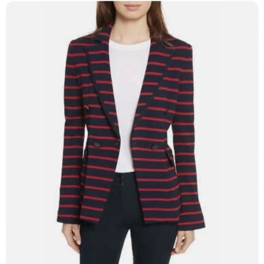 Veronica Beard Navy Red Stripe Fontana Blazer Jacket Double Breasted S